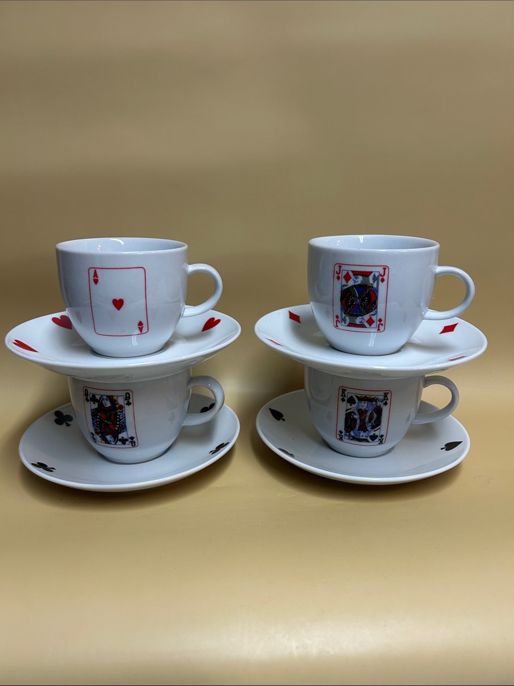 Vtg Casa Elite Playing Card Demitasse Espresso Cup Saucer Set Hearts Spades